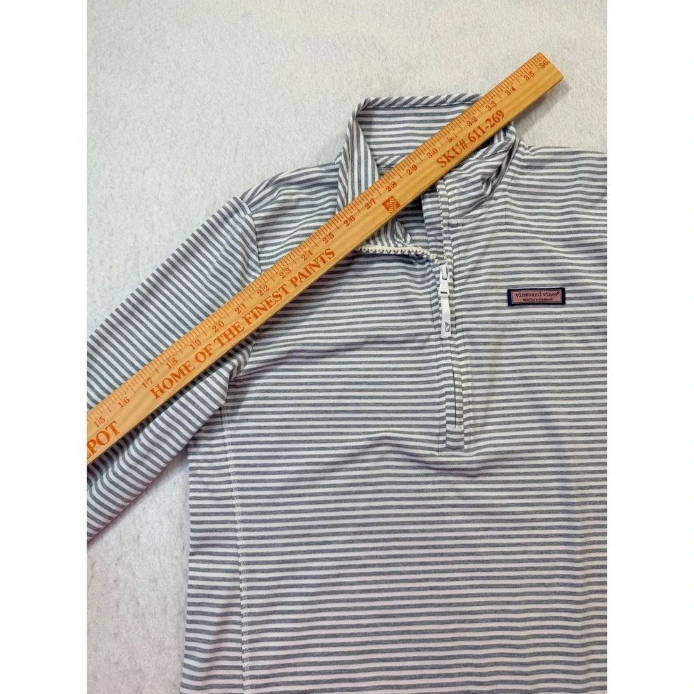 Vineyard Vines Mens Shep Shirt Grey White Striped Quarter Zip Pullover Small